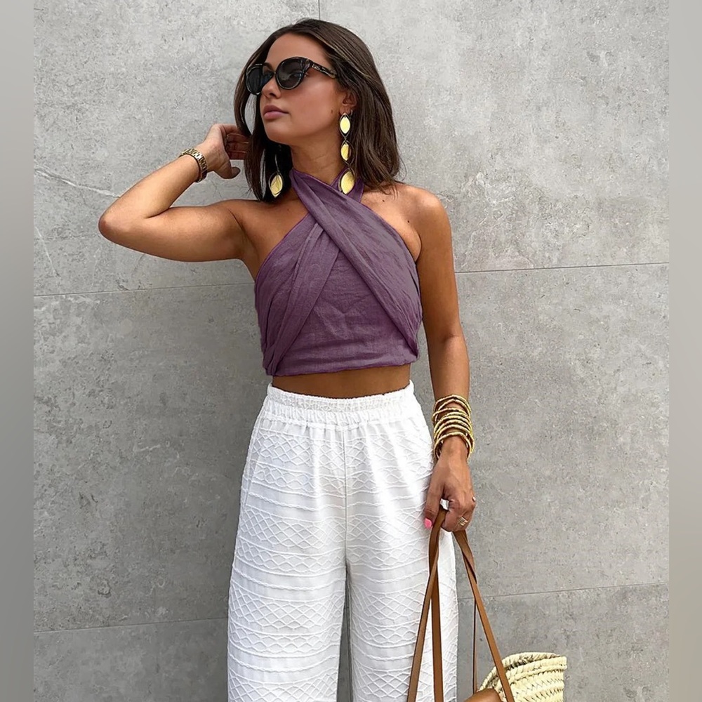 41 Commense Cotton & Line Crisscross Halter Tank Top